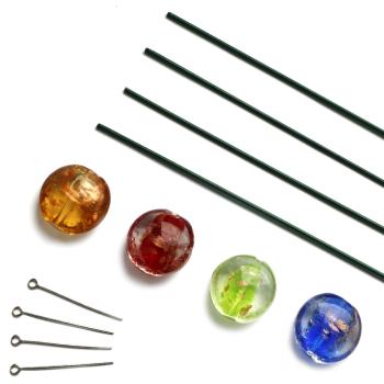 P142 Zubehör-Set "Lampwork-Perlen rot, blau, grün, gelb" für Blumenstecker und Anhänger